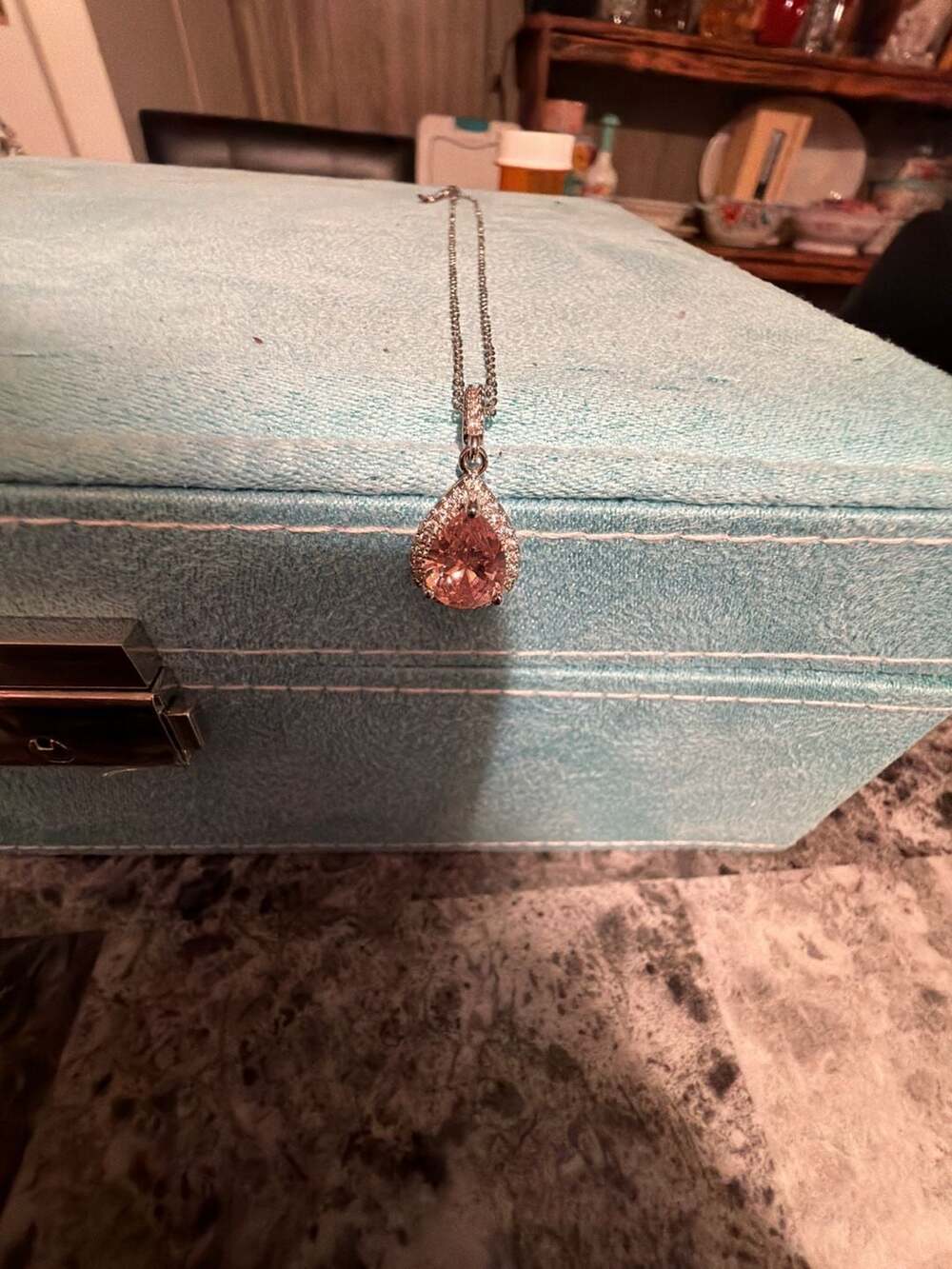 GRA Certified Pear-Cut Pink Moissanite Halo Pendant Necklace